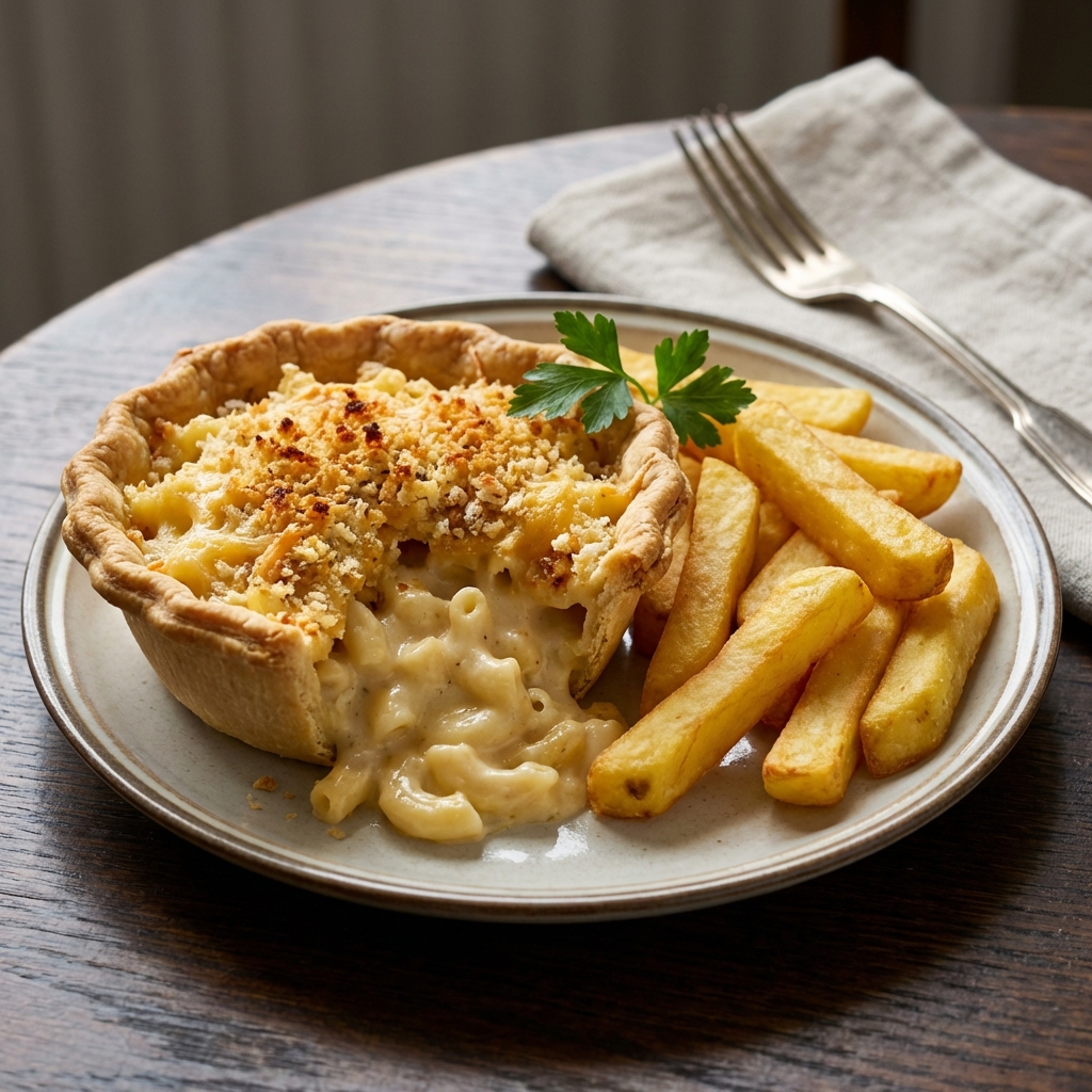 Macaroni and Cheese Pie with Chips – Mains at Dan's Home Food