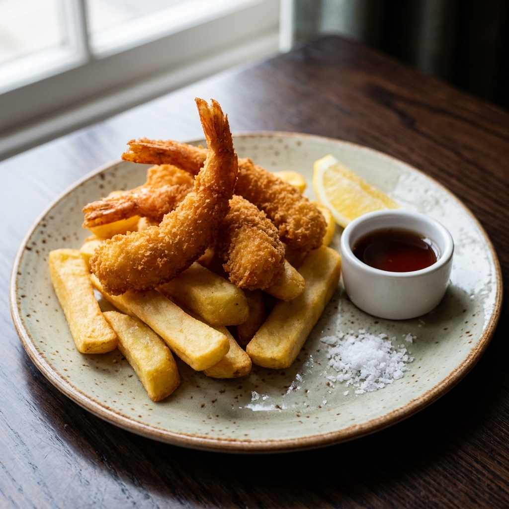 Breaded Whole-Tail Shrimp and Chips – Mains at Dan's Home Food