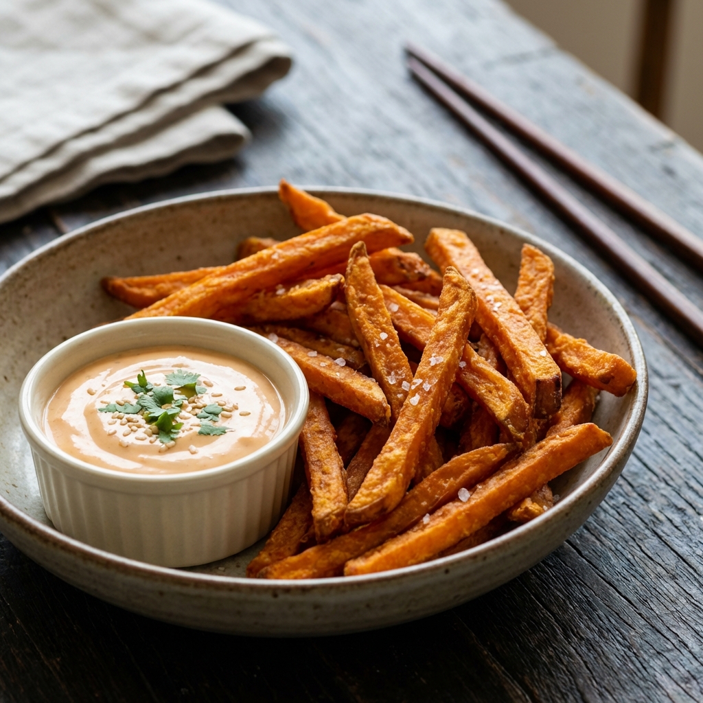 Sweet Potato Fries with Sriracha Mayo – Starters & Sides at Bao & Bowl